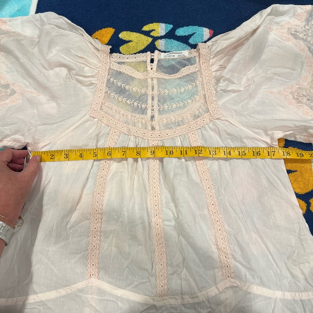 Rare Anthropologie Pale Pink Crochet Lace Yoke Top - Picture 4 of 15